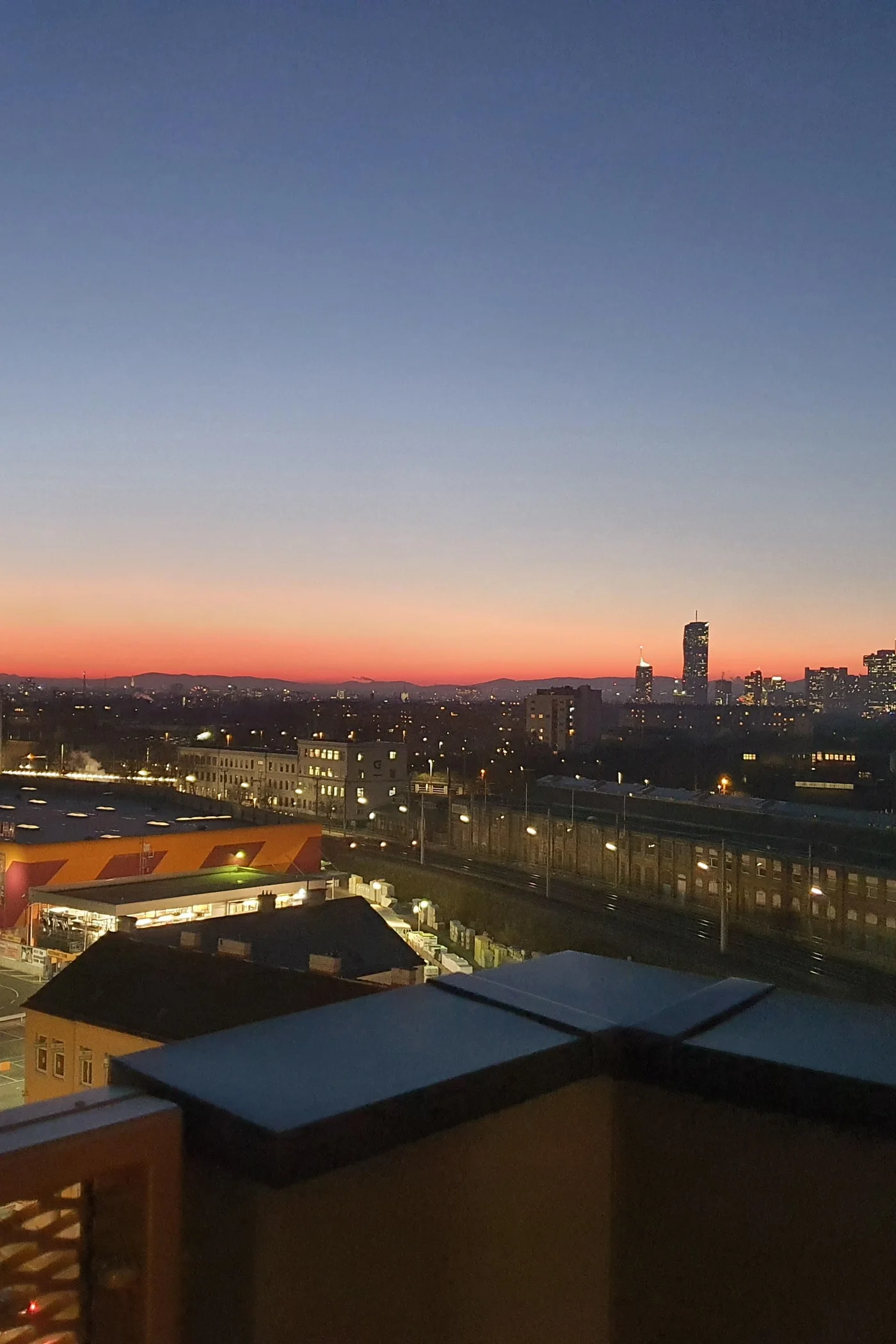 View over Vienna from the balcony at sunset